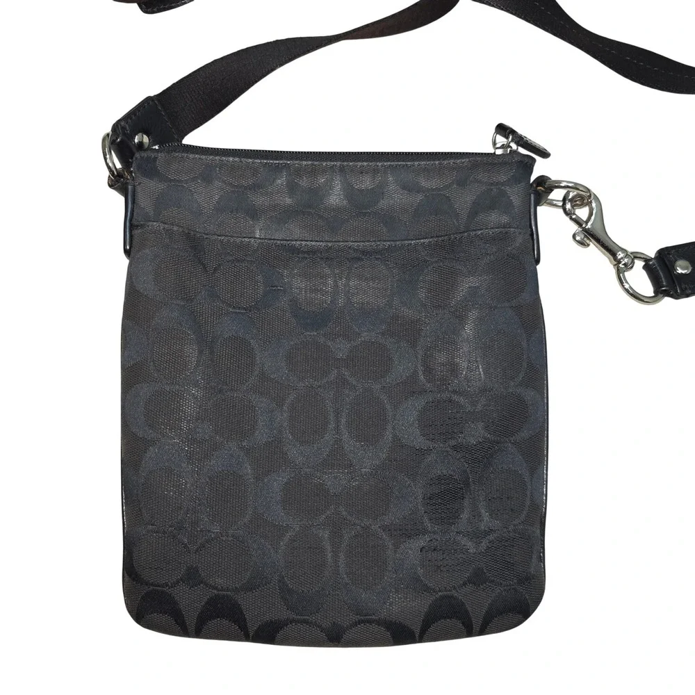 Coach Signature C Black Jacquard Leather Trim Crossbody Bag Messenger